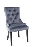 Venice Cream Marble Dining Set - Knocker Back Grey Velvet Fabric Dining Chair with Black Wooden Legs