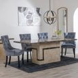 Venice Cream Marble Dining Set - Knocker Back Grey Velvet Fabric Dining Chair with Black Wooden Legs