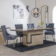 Venice Cream Marble Dining Set - Lion Knocker Back Grey Velvet Fabric Dining Chair with Chrome Legs
