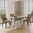 Venice Grey Marble Dining Set - Paris Taupe Leather Dining Chair with Brown Legs