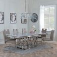 Vortex Grey Marble and Chrome Dining Set - Bianco Beige Faux Leather Dining Chair