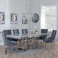 Vortex Grey Marble and Chrome Dining Set - Knocker Back Grey Velvet Fabric Dining Chair with Chrome Legs