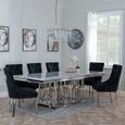 Vortex Grey Marble and Chrome Dining Set - Lion Knocker Back Black Velvet Fabric Dining Chair with Chrome Legs