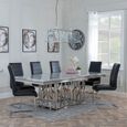 Vortex Grey Marble and Chrome Dining Set - Roma Black Faux Leather Dining Chair