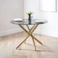 Montero Dining Table - 2 Seater - 100cm - Round - Clear Glass and Gold