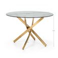 Montero Dining Table - 2 Seater - 100cm - Round - Clear Glass and Gold
