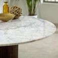 Opal Fluted Dining Table - 4 Seater - 120cm - Round - Pedestal - White Marble Top - Mango Wood