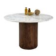 Opal Fluted Dining Table - 4 Seater - 120cm - Round - Pedestal - White Marble Top - Mango Wood