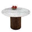 Opal Fluted Dining Table - 4 Seater - 120cm - Round - Pedestal - White Marble Top - Mango Wood
