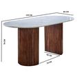 Opal Fluted Dining Table - 6 Seater - 170cm - Double Pedestal - White Marble Top - Mango Wood