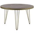 Dining Table - 4 Seater - 120cm - Round - Hairpin Legs - Gold Geometric Inlay - Light Mango Wood