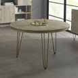 Dining Table - 4 Seater - 120cm - Round - Hairpin Legs - Gold Geometric Inlay - Light Mango Wood