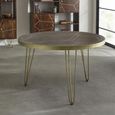 Dining Table - 4 Seater - 120cm - Round - Hairpin Legs - Gold Geometric Inlay - Dark Mango Wood