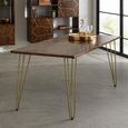 Dining Table - 6 Seater - 160cm - Hairpin Legs - Gold Geometric Inlay - Dark Mango Wood