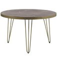 Dining Table - 4 Seater - 120cm - Round - Hairpin Legs - Gold Geometric Inlay - Dark Mango Wood