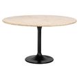 Hampton Travertine Beige 6 Seater Round Dining Table with Black Tulip Base