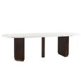 Mayfield White Marble Top 10 Seater Oval Dining Table - Dark Wood Fluted Pedestal Base