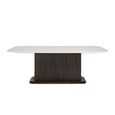 Mayfield White Marble Top 8 Seater Dining Table - Dark Wood Fluted Pedestal Base