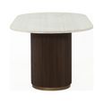 Mayfield White Marble Top 8 Seater Oval Dining Table - Dark Wood Fluted Pedestal Base