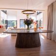 Alix Danish Dark Wood 8 Seater Oval Pedestal Dining Table