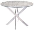 Alden White and Grey Marble Effect 4 Seater Round Dining Table with Chrome Legs -107cm