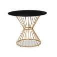 Anzio Dining Table - 2 Seater - 90cm - Round - Black Glass with Gold Hourglass Base