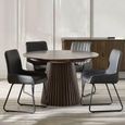 Arya Dark Oak Slatted Round Extending Dining Table - 120cm-200cm - 4-8 Seater