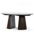 Arya Dark Oak Slatted Round Extending Dining Table - 120cm-200cm - 4-8 Seater