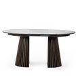Arya Dark Oak Slatted Round Extending Dining Table - 120cm-200cm - 4-8 Seater