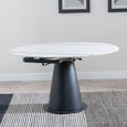 Carrara 4-6 Seater White Ceramic Round Swivel Motion Extending Dining Table with Black Pedestal Base - 135cm