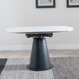 Carrara 4-6 Seater White Ceramic Round Swivel Motion Extending Dining Table with Black Pedestal Base - 135cm