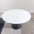 Carrara 4-6 Seater White Ceramic Round Swivel Motion Extending Dining Table with Black Pedestal Base - 135cm