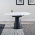 Carrara 4-6 Seater White Ceramic Round Swivel Motion Extending Dining Table with Black Pedestal Base - 135cm