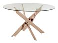 Clearance - Kelley Glass Top and Rose Gold Intersected Round Dining Table, 130cm Seats 4 to 6 Diners Round Top - FSS15472