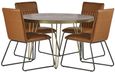 Kaza Dark Mango Wood 4 Seater Round Dining Table - Hairpin Legs with Gold Geometric Inlay