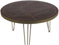 Kaza Dark Mango Wood 4 Seater Round Dining Table - Hairpin Legs with Gold Geometric Inlay