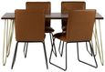 Kaza Dark Mango Wood 6 Seater Dining Table - Hairpin Legs with Gold Geometric Inlay