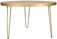 Kaza Light Mango Wood 4 Seater Round Dining Table - Hairpin Legs with Gold Geometric Inlay