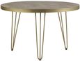 Kaza Light Mango Wood 4 Seater Round Dining Table - Hairpin Legs with Gold Geometric Inlay