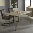 Kaza Light Mango Wood 6 Seater Dining Table - Hairpin Legs with Gold Geometric Inlay