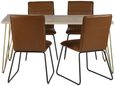 Kaza Light Mango Wood 6 Seater Dining Table - Hairpin Legs with Gold Geometric Inlay