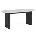 Lucas Black Oval Fluted Dining Table - 6 Seater - 180cm - White Marble Top