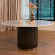 Mayfield White Marble Top 6 Seater Round Dining Table - Dark Wood Fluted Pedestal Base