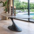 Russo Dining Table - 235cm - 10 Seater - Ellipse - Ash Brown - Travertine Top and Aluminium