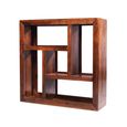 Cube Honey Lacquered Sheesham Geometric Open Display Unit, 2 Shelves Shelving Unit