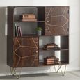 Display Cabinet - 2 Door - Hairpin Legs - Gold Geometric Inlay - Dark Mango Wood