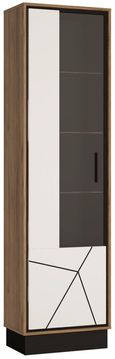Brolo Walnut and White Tall Glazed Display Cabinet - LHF