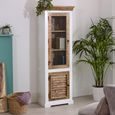 Coastal White and Wood Narrow Display Cabinet