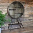 Display Cabinet - Industrial - Grey Metal - Round - 2 Glass Doors