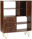 Kaza Dark Mango Wood Display Cabinet - Hairpin Legs with Gold Geometric Inlay